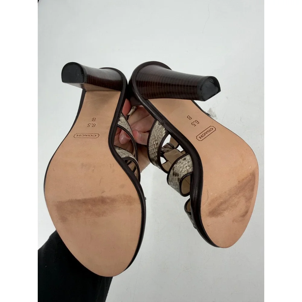 Coach Tamarah Heels Sz 6.5 Brown Snakeskin Turnlock Leather NWOT Mob Wife Caged